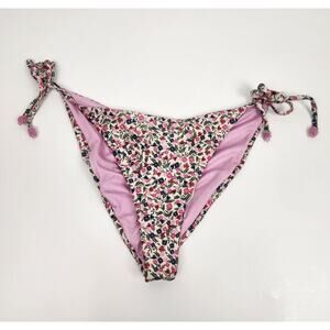 Agua Bendita Alegria Bikini Bottom in Pink Floral Size XL NWT Tie Strings Ruched